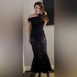 MAJORELLE Black bodysuit dress with lace overlay skirt. Size S worn once